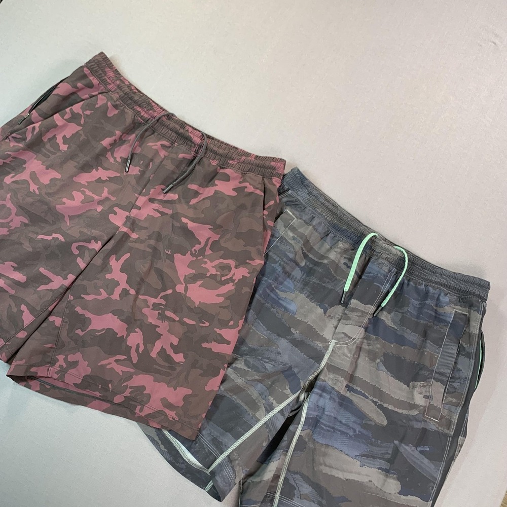 Lululemon Shorts Men LG 32" Camo Lined Athletic Running Gym 9" Inseam Lot Of‎ 2
